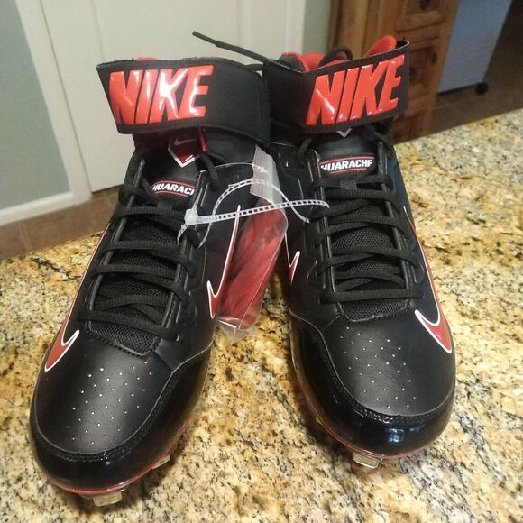 NEW Nike Huarache Strike Steel Baseball Cleats Black & Red 615965 061 Size 13 - Picture 2 of 12